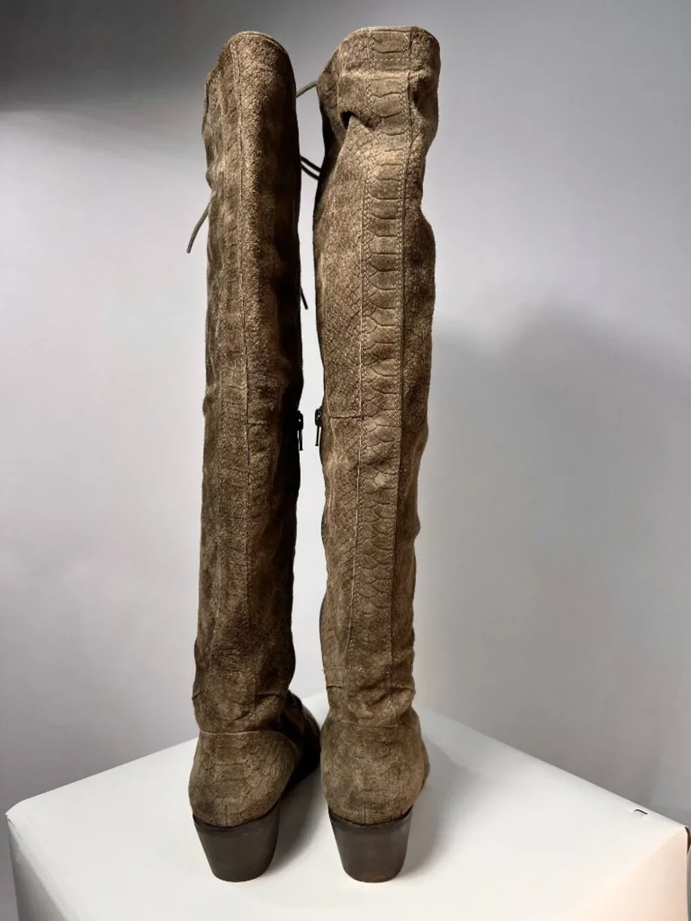 Jeffrey Campbel x Free People Joe Suede Lace Up Over The Knee Boots Sage 9 LNWOT